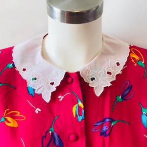 Plain Jane Sweet Baby Jane Vintage Women&#39;s Dress Cotton Pink White Floral 80s XS