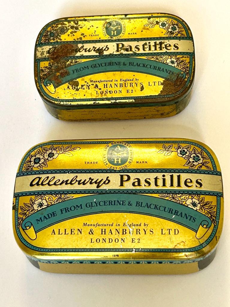 Allenburys Pastilles Antique Tins Set of 2 Allen & Hanburys LTD London Collectible Boxes