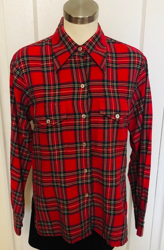 LL Bean VTG 1950's Red Plaid Cotton Flannel Shirt 