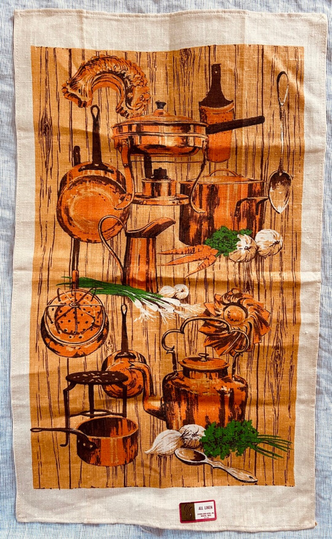 Steven Linens Vintage Copper Pots Linen Tea Towel - Stevens Linen, USA Made - Etsy