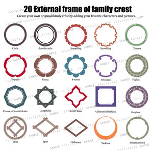 This is a color version featuring "the outlines of 20 different family crests"