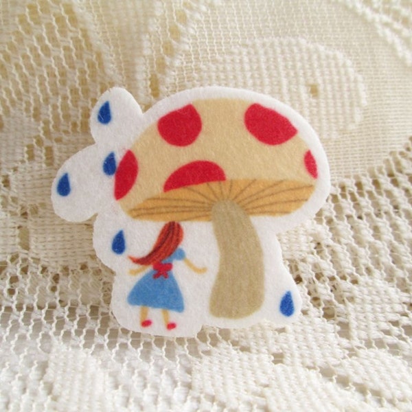 Iron on Applique Alice in Woderland, Little girl and Giant Mushroom, kid, woman, Baby shower, scrapbook, shirt, party, card decoration,