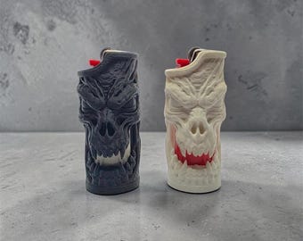 3D Printed Skull Lighter Sleeve 2 Pack, Gothic Demon Lighter Case, Spooky Halloween Gift for Him, Desk Accessory, Aesthetic Cigarette Cover.