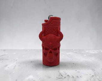 Viking Skull Lighter Sleeve Case, Gothic 3D Printed Lighter Cover, Horned Skull Lighter Holder, Cool Lighter Accessory, Bundle Gift Set