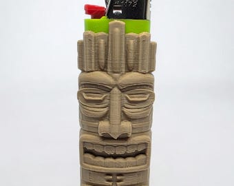 Tiki Totem Lighter Sleeves (Set of 2) - Pick Your Color Custom 3D Printed Lighter Cover - Tropical Tiki Bar Party Favor & Smokers Gift