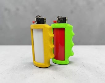 Ergonomic Lighter Case 2-Pack - Neon Green and Yellow Lighter Sleeve, Textured Finger Grip Lighter Holder, Cool Smoking Accessories Gift