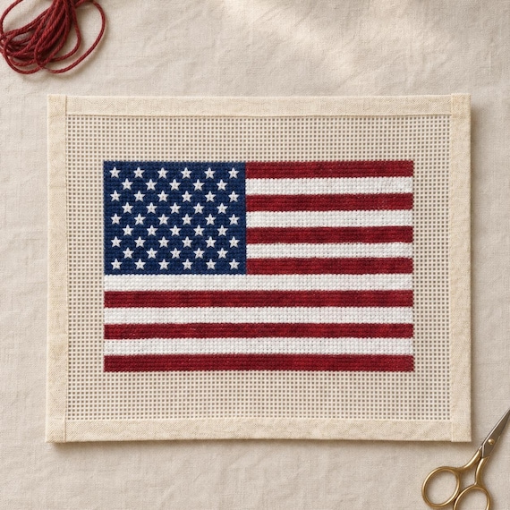 American Flag Needlepoint Canvas | Hand Painted 13 Mesh | Patriotic USA Gift for Stitcher | Needlepoint Pillow Canvas