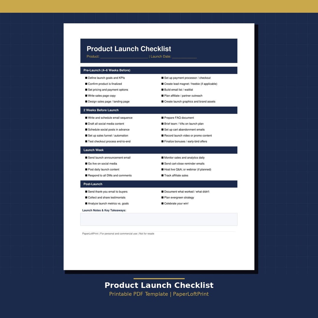 Product Launch Checklist Printable PDF | Business Launch Planner ...