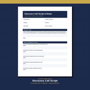 Discovery Call Script Template Printable PDF | Sales Call Notes | Client Call Guide | Freelance Sales Script