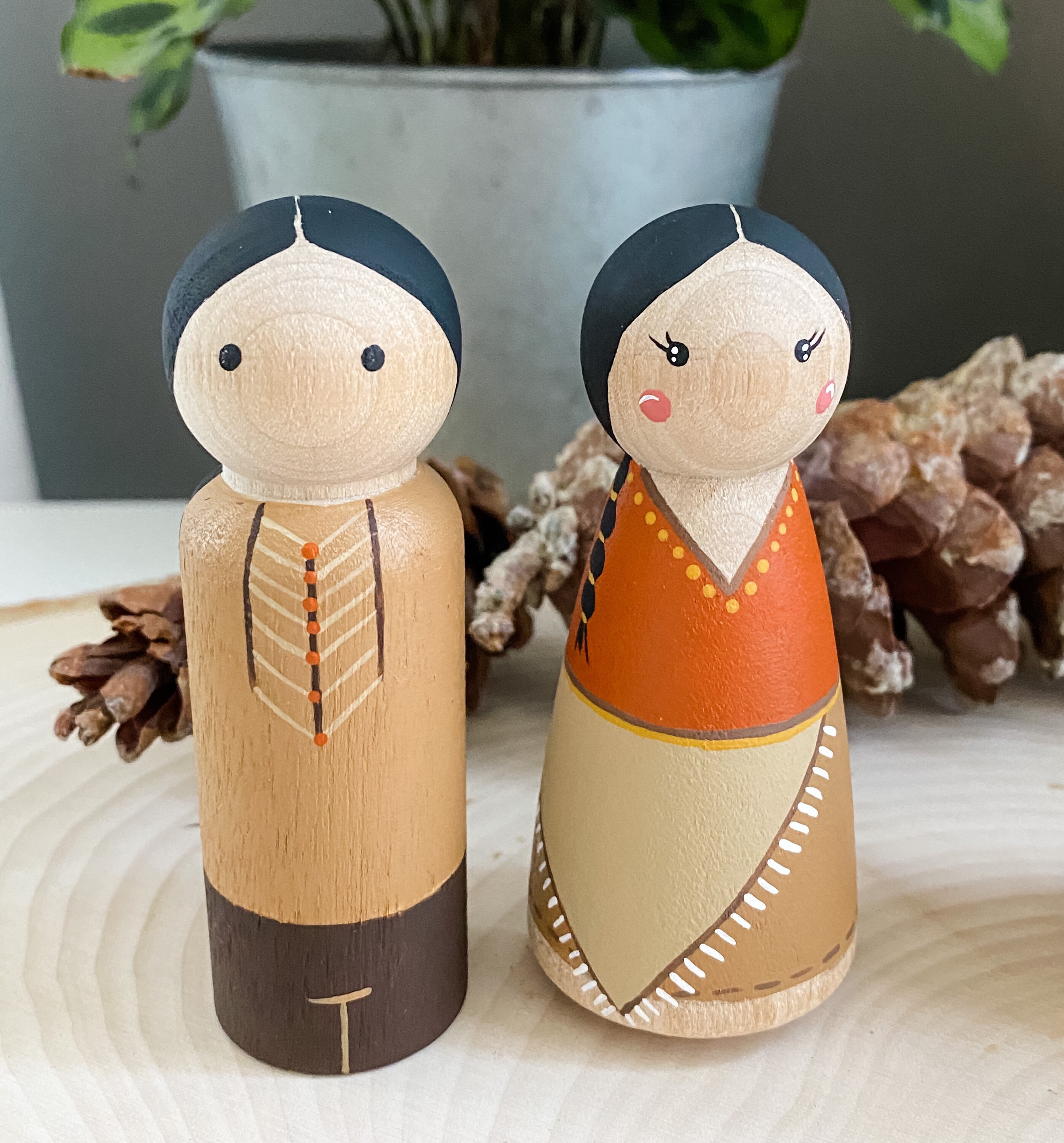 Thanksgiving Wooden Peg Dolls Pilgrim Native American Etsy