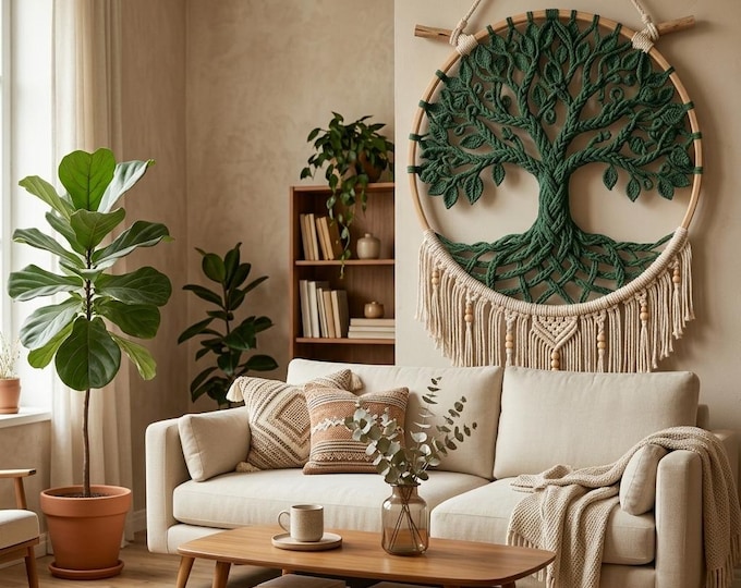 Featured listing image: Tree of Life Crochet Wall Hanging Pattern, Boho Macrame Hoop Tutorial (PDF)