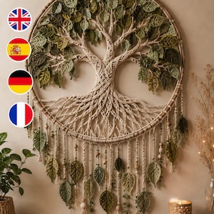 Häkelanleitung für einen Lebensbaum als Wandbehang | Boho-Makramee-Wandteppich mit Blättern (PDF) | Großes Deko-Tutorial | Sofort-Download