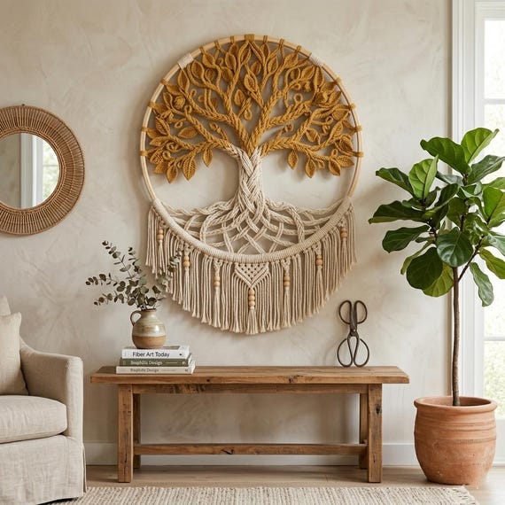 Tree of Life Crochet Wall Hanging Pattern, Boho Macrame Hoop
