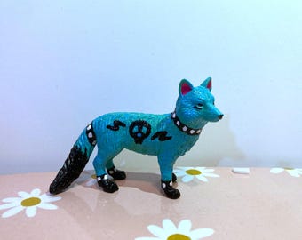 Hand Painted Fox display figurine. Jet. Punk.