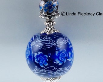 Midnight Blue Rose Necklace, Lampwork Necklace, Handmade Necklace, UK Seller