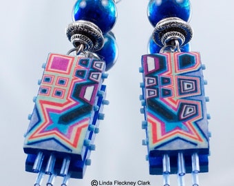 Tribal Blue Geometric Earrings