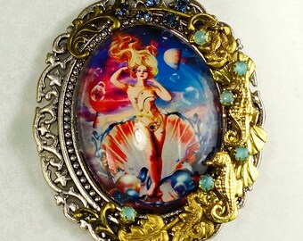 Pin Fixing Etsy UK Art Nouveau Picture Brooch Glass Brooch OOAK Cabochon Brooch