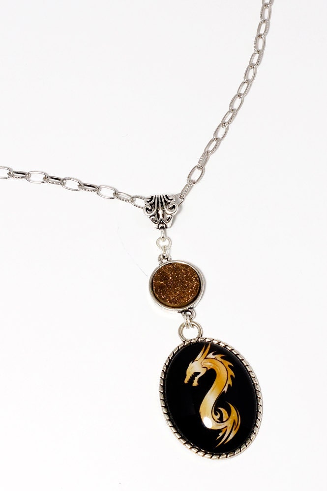 Water Dragon Necklace Art Picture Cabochon Necklace Tribal Etsy
