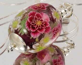 Lampwork Necklace, Floral Glass Pendant, Tonvodama Japanese Style, Feminine Necklace, Statement Jewellery, Etsy UK