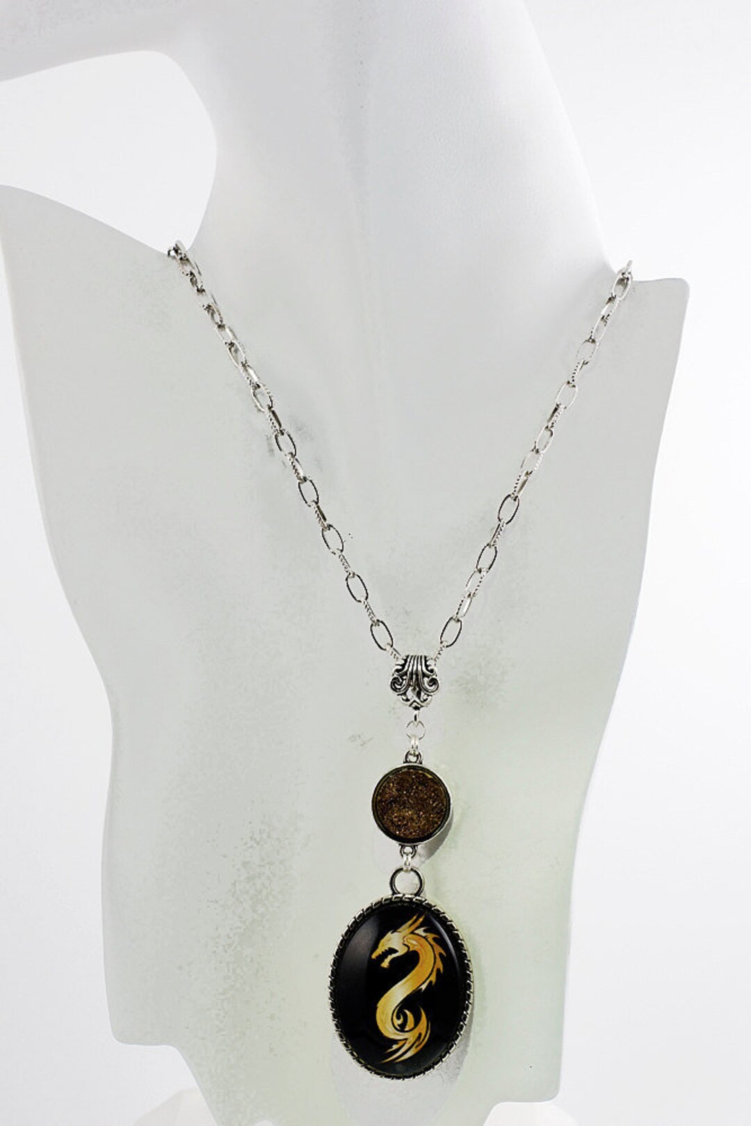 Water Dragon Necklace Art Picture Cabochon Necklace Tribal Etsy