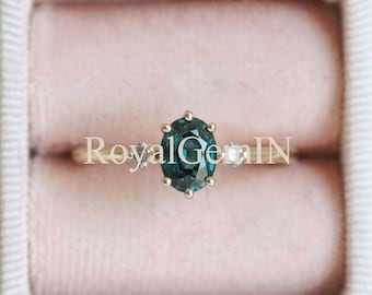 Blue Sapphire Engagement Ring, Oval Blue Sapphire Ring, Teal Sapphire Ring, Gold Solitaire Ring, Minimalist  Ring, Unique Bridal Jewelry