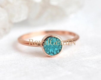 Turquoise Bezel Ring, Dainty Turquoise Ring, Minimalist Gold Ring, Round Blue Gemstone Ring, Stacking Ring, Gift for Her