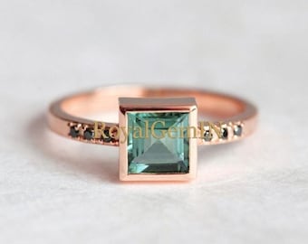 Turquoise Engagement Ring, Oval Turquoise Ring, Three Stone Ring, Dainty Gold Ring, December Birthstone Gift for Her