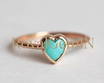 Heart Turquoise Ring, Dainty Gold Ring, Minimalist Promise Ring, Blue Gemstone Ring, Stackable Ring, Gift for Her