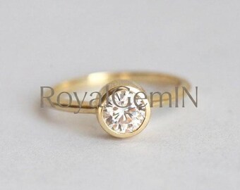 Bezel Set Diamond Ring, Minimalist Solitaire Ring, Gold Engagement Ring, Dainty Promise Ring, Stackable Gift for Her