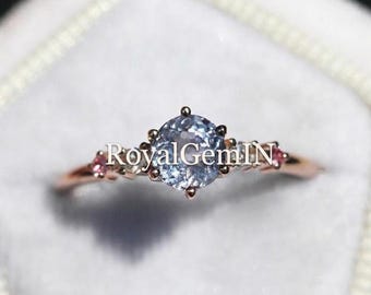 Blue Sapphire Engagement Ring, Round Sapphire Ring, Dainty Sapphire Ring, Rose Gold Promise Ring, September Birthstone Ring,  Bridal Jewelry