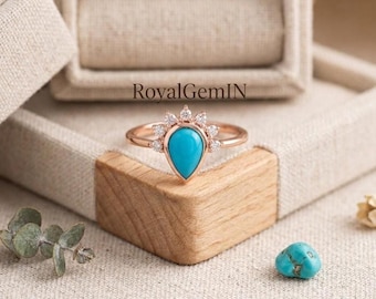 Turquoise Pear Ring, Rose Gold Ring, Teardrop Turquoise Engagement Ring, Boho Bridal Ring, December Birthstone Ring, Gift for Her