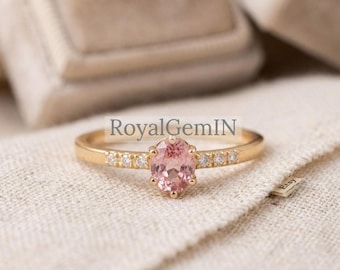 Pink Morganite Ring, Oval Engagement Ring, Rose Gold Promise Ring, Dainty Diamond Ring, Minimalist Bridal Jewelry Gift for Her