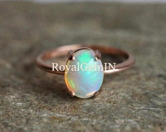Oval Opal Ring Rose Gold, Dainty Opal Engagement Ring, Minimalist Promise Ring, Solitaire Opal Ring, Gift for Her