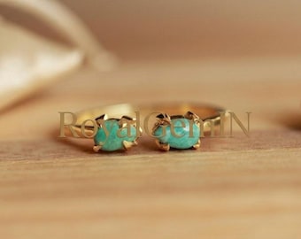 Twin Turquoise Ring, Double Stone Turquoise Ring, Dainty Gold Ring, Minimalist Gemstone Ring, Open Band Ring, Gift for Her