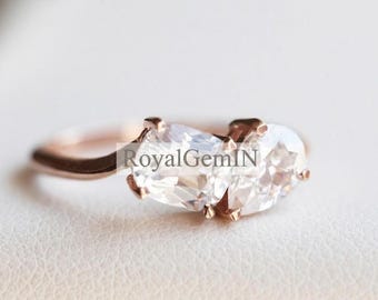 Toi et Moi Ring, Pear & Oval Moissanite Ring, Rose Gold Engagement Ring, Unique Promise Ring, Minimalist Bridal Jewelry