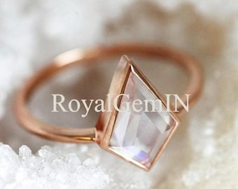 Kite Cut Moonstone Ring, Rose Gold Engagement Ring, Geometric Gemstone Ring, Minimalist Promise Ring, Unique Bridal Gift