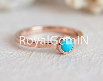 Minimalist Turquoise Ring, Tiny Bezel Set Turquoise Ring, Rose Gold Stacking Ring, Dainty Promise Ring, Gift for Her
