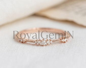 Dainty Diamond Stacking Ring, Minimalist Wedding Band, Rose Gold Promise Ring, Delicate Bridal Ring, Thin Eternity Band