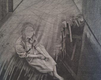 Tussen nergens en elders, duistere kunst, originele tekening