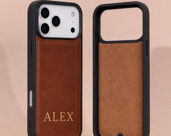 Personalized Leather iPhone 17 Pro and Pro Max Case, MagSafe Compatible, Custom Engraved Cover