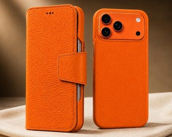 Personalized iPhone 17 ProMax Leather Wallet Case, Detachable Folio Cover, MagSafe Compatible, Card Holder