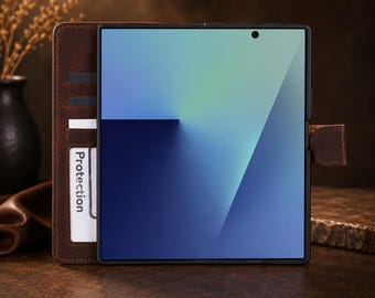 Samsung Z Fold 7 Wallet Case, Personalized Leather Folio, RFID Wallet, Gift for Men