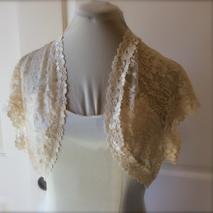 Champagne Lace Bridal/prom/evening Shrug/bolero/jacket from stretch lace Style 207 Size small to plus sizes.