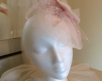 Blush Lace and tulle bridal fascinator/birdcage veil/bridal veil/floral headpiece/headband/comb