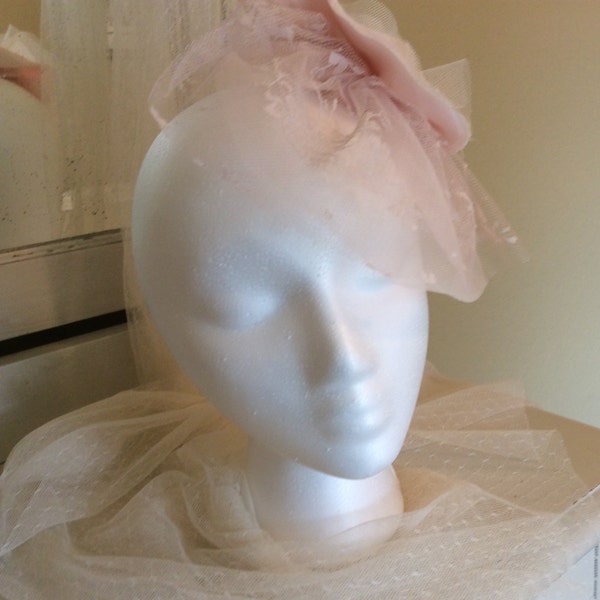 Blush Lace and tulle bridal fascinator/birdcage veil/bridal veil/floral headpiece/headband/comb