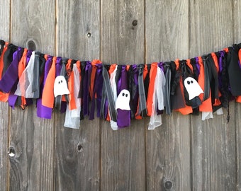 Halloween Rag Tie Garland: Ghost Fabric Banner, Party Decor