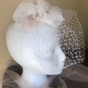 Blush/rose gold floral and Russian Net  bridal fascinator/birdcage veil/bridal veil/floral headpiece/headband/comb