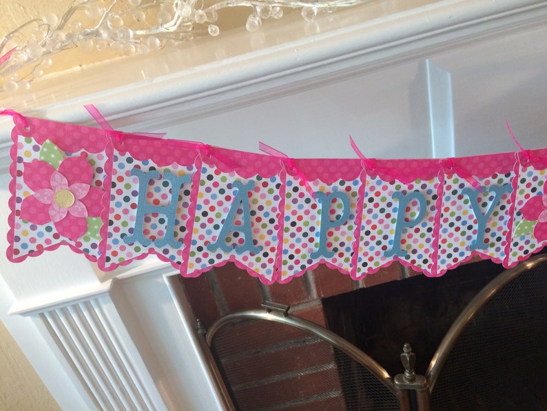 SALEPrice Reduction Birthday Banner/Garland/Pennant/Bunting/ Birthday Party Decor Pink & Blue polka dots Party Banner 11 image 2