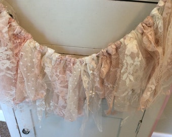 Blush Lace Garland with Pearls, Rustic Wedding Banner