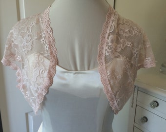 Lace Bridal Shrug. Prom or Evening shrug. Short sleeve Lace Jacket from stretch lace Style 207. Size X-Small to Plus size 4X.